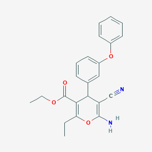 molecular formula C23H22N2O4 B405612 ethyl 6-amino-5-cyano-2-ethyl-4-(3-phenoxyphenyl)-4H-pyran-3-carboxylate 