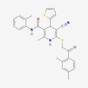 molecular formula C29H27N3O2S2 B405625 5-cyano-6-[2-(2,4-dimethylphenyl)-2-oxoethyl]sulfanyl-2-methyl-N-(2-methylphenyl)-4-thiophen-2-yl-1,4-dihydropyridine-3-carboxamide CAS No. 277756-61-3