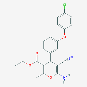molecular formula C22H19ClN2O4 B405643 ethyl 6-amino-4-[3-(4-chlorophenoxy)phenyl]-5-cyano-2-methyl-4H-pyran-3-carboxylate 