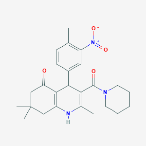 molecular formula C25H31N3O4 B4056609 2,7,7-trimethyl-4-(4-methyl-3-nitrophenyl)-3-(1-piperidinylcarbonyl)-4,6,7,8-tetrahydro-5(1H)-quinolinone 