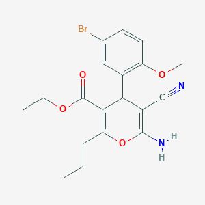 molecular formula C19H21BrN2O4 B405709 ethyl 6-amino-4-(5-bromo-2-methoxyphenyl)-5-cyano-2-propyl-4H-pyran-3-carboxylate 