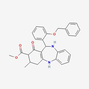 molecular formula C29H28N2O4 B4057293 methyl 11-[2-(benzyloxy)phenyl]-3-methyl-1-oxo-2,3,4,5,10,11-hexahydro-1H-dibenzo[b,e][1,4]diazepine-2-carboxylate 