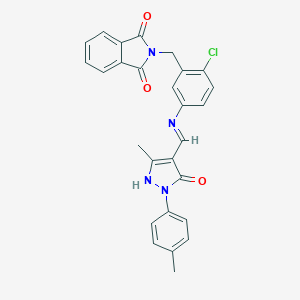 molecular formula C27H21ClN4O3 B405732 2-[2-chloro-5-({[3-methyl-1-(4-methylphenyl)-5-oxo-1,5-dihydro-4H-pyrazol-4-ylidene]methyl}amino)benzyl]-1H-isoindole-1,3(2H)-dione 