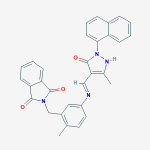 molecular formula C31H24N4O3 B405735 2-[2-methyl-5-({(E)-[3-methyl-1-(naphthalen-1-yl)-5-oxo-1,5-dihydro-4H-pyrazol-4-ylidene]methyl}amino)benzyl]-1H-isoindole-1,3(2H)-dione 