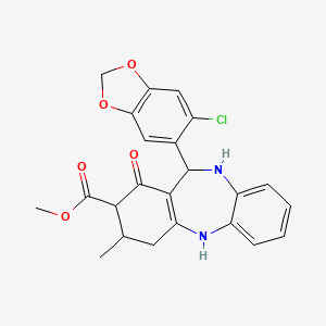 molecular formula C23H21ClN2O5 B4057388 11-(6-氯-1,3-苯并二氧杂环-5-基)-3-甲基-1-氧代-2,3,4,5,10,11-六氢-1H-二苯并[b,e][1,4]二氮杂菲-2-羧酸甲酯 