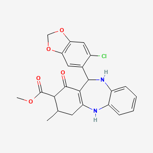 molecular formula C23H21ClN2O5 B4057388 methyl 11-(6-chloro-1,3-benzodioxol-5-yl)-3-methyl-1-oxo-2,3,4,5,10,11-hexahydro-1H-dibenzo[b,e][1,4]diazepine-2-carboxylate 