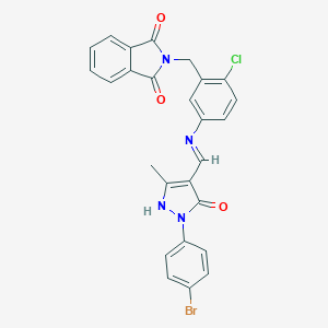 molecular formula C26H18BrClN4O3 B405742 2-[5-({[1-(4-bromophenyl)-3-methyl-5-oxo-1,5-dihydro-4H-pyrazol-4-ylidene]methyl}amino)-2-chlorobenzyl]-1H-isoindole-1,3(2H)-dione 