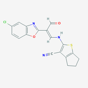 molecular formula C18H12ClN3O2S B405748 2-{[2-(5-chloro-1,3-benzoxazol-2-yl)-3-oxo-1-propenyl]amino}-5,6-dihydro-4H-cyclopenta[b]thiophene-3-carbonitrile 