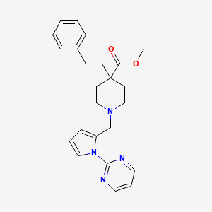molecular formula C25H30N4O2 B4057484 4-(2-苯乙基)-1-{[1-(2-嘧啶基)-1H-吡咯-2-基]甲基}-4-哌啶甲酸乙酯 