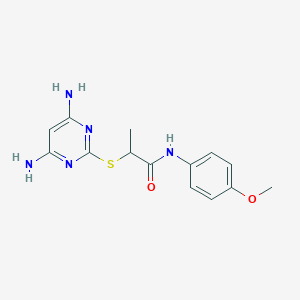 molecular formula C14H17N5O2S B4057537 2-[(4,6-diamino-2-pyrimidinyl)thio]-N-(4-methoxyphenyl)propanamide 