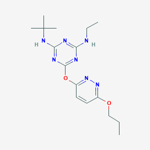 molecular formula C16H25N7O2 B4057563 N-(tert-butyl)-N'-ethyl-6-[(6-propoxy-3-pyridazinyl)oxy]-1,3,5-triazine-2,4-diamine 