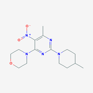 molecular formula C15H23N5O3 B4057595 4-[6-甲基-2-(4-甲基-1-哌啶基)-5-硝基-4-嘧啶基]吗啉 