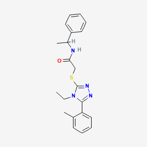 molecular formula C21H24N4OS B4057685 2-{[4-ethyl-5-(2-methylphenyl)-4H-1,2,4-triazol-3-yl]thio}-N-(1-phenylethyl)acetamide 