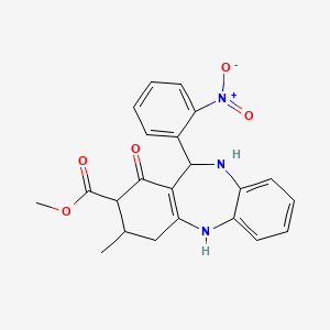 molecular formula C22H21N3O5 B4057795 methyl 3-methyl-11-(2-nitrophenyl)-1-oxo-2,3,4,5,10,11-hexahydro-1H-dibenzo[b,e][1,4]diazepine-2-carboxylate 