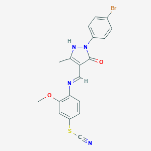 molecular formula C19H15BrN4O2S B405780 4-({[1-(4-bromophenyl)-3-methyl-5-oxo-1,5-dihydro-4H-pyrazol-4-yliden]methyl}amino)-3-methoxyphenyl thiocyanate 