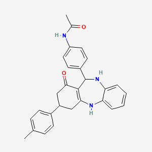 molecular formula C28H27N3O2 B4057888 N-{4-[3-(4-甲基苯基)-1-氧代-2,3,4,5,10,11-六氢-1H-二苯并[b,e][1,4]二氮杂卓-11-基]苯基}乙酰胺 