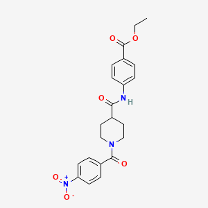 molecular formula C22H23N3O6 B4058011 ethyl 4-({[1-(4-nitrobenzoyl)-4-piperidinyl]carbonyl}amino)benzoate 