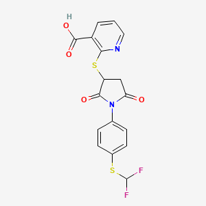 molecular formula C17H12F2N2O4S2 B4058066 2-[(1-{4-[(difluoromethyl)thio]phenyl}-2,5-dioxo-3-pyrrolidinyl)thio]nicotinic acid 