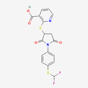 molecular formula C17H12F2N2O4S2 B4058066 2-[(1-{4-[(二氟甲基)硫]苯基}-2,5-二氧代-3-吡咯烷基)硫]烟酸 