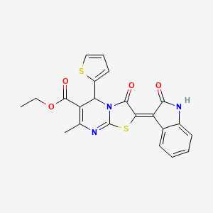 molecular formula C22H17N3O4S2 B4058175 ethyl 7-methyl-3-oxo-2-(2-oxo-1,2-dihydro-3H-indol-3-ylidene)-5-(2-thienyl)-2,3-dihydro-5H-[1,3]thiazolo[3,2-a]pyrimidine-6-carboxylate 