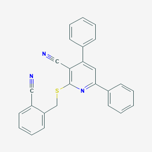 molecular formula C26H17N3S B405825 2-[(2-Cyanobenzyl)sulfanyl]-4,6-diphenylnicotinonitrile 
