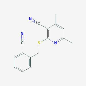 molecular formula C16H13N3S B405827 2-[(2-Cyanobenzyl)sulfanyl]-4,6-dimethylnicotinonitrile 