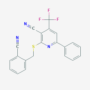 molecular formula C21H12F3N3S B405828 2-[(2-Cyanobenzyl)sulfanyl]-6-phenyl-4-(trifluoromethyl)nicotinonitrile 