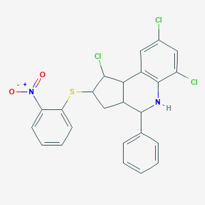 molecular formula C24H19Cl3N2O2S B405841 1,6,8-trichloro-2-[(2-nitrophenyl)sulfanyl]-4-phenyl-2,3,3a,4,5,9b-hexahydro-1H-cyclopenta[c]quinoline 