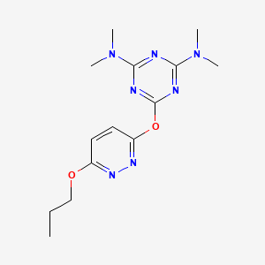 molecular formula C14H21N7O2 B4058471 N,N,N',N'-tetramethyl-6-[(6-propoxy-3-pyridazinyl)oxy]-1,3,5-triazine-2,4-diamine 