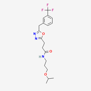 molecular formula C19H24F3N3O3 B4058833 N-(3-isopropoxypropyl)-3-{5-[3-(trifluoromethyl)benzyl]-1,3,4-oxadiazol-2-yl}propanamide 