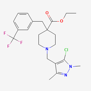 molecular formula C22H27ClF3N3O2 B4058988 ethyl 1-[(5-chloro-1,3-dimethyl-1H-pyrazol-4-yl)methyl]-4-[3-(trifluoromethyl)benzyl]-4-piperidinecarboxylate 