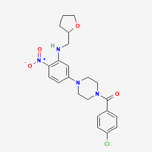 molecular formula C22H25ClN4O4 B4058997 5-[4-(4-氯苯甲酰)-1-哌嗪基]-2-硝基-N-(四氢-2-呋喃甲基)苯胺 