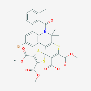molecular formula C32H28BrNO9S3 B405905 Tetramethyl 9'-bromo-5',5'-dimethyl-6'-[(2-methylphenyl)carbonyl]-5',6'-dihydrospiro[1,3-dithiole-2,1'-thiopyrano[2,3-c]quinoline]-2',3',4,5-tetracarboxylate 