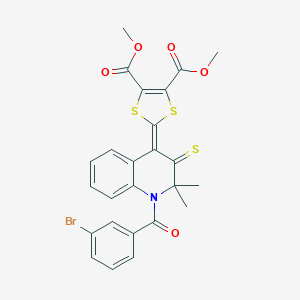 molecular formula C25H20BrNO5S3 B405908 dimethyl 2-(1-(3-bromobenzoyl)-2,2-dimethyl-3-thioxo-2,3-dihydro-4(1H)-quinolinylidene)-1,3-dithiole-4,5-dicarboxylate 
