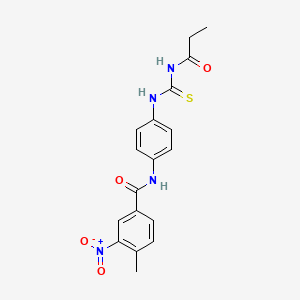 molecular formula C18H18N4O4S B4059097 4-methyl-3-nitro-N-(4-{[(propionylamino)carbonothioyl]amino}phenyl)benzamide 