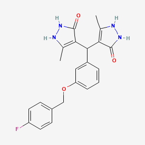 molecular formula C22H21FN4O3 B4059203 4,4'-({3-[(4-氟苄基)氧基]苯基}亚甲基)双(3-甲基-1H-吡唑-5-醇) 