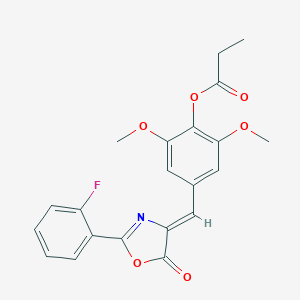 molecular formula C21H18FNO6 B405923 4-[(2-(2-fluorophenyl)-5-oxo-1,3-oxazol-4(5H)-ylidene)methyl]-2,6-dimethoxyphenyl propionate 