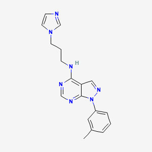 molecular formula C18H19N7 B4059277 N-[3-(1H-咪唑-1-基)丙基]-1-(3-甲基苯基)-1H-吡唑并[3,4-d]嘧啶-4-胺 