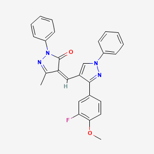 molecular formula C27H21FN4O2 B4059294 4-{[3-(3-fluoro-4-methoxyphenyl)-1-phenyl-1H-pyrazol-4-yl]methylene}-5-methyl-2-phenyl-2,4-dihydro-3H-pyrazol-3-one 