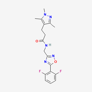 molecular formula C18H19F2N5O2 B4059335 N-{[5-(2,6-二氟苯基)-1,2,4-恶二唑-3-基]甲基}-3-(1,3,5-三甲基-1H-吡唑-4-基)丙酰胺 