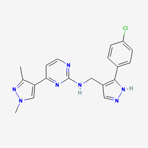 molecular formula C19H18ClN7 B4059351 N-{[3-(4-氯苯基)-1H-吡唑-4-基]甲基}-4-(1,3-二甲基-1H-吡唑-4-基)嘧啶-2-胺 