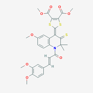 molecular formula C30H29NO8S3 B405950 dimethyl 2-(1-[3-(3,4-dimethoxyphenyl)acryloyl]-6-methoxy-2,2-dimethyl-3-thioxo-2,3-dihydro-4(1H)-quinolinylidene)-1,3-dithiole-4,5-dicarboxylate 