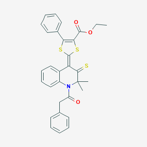 ethyl 2-(2,2-dimethyl-1-(phenylacetyl)-3-thioxo-2,3-dihydro-4(1H)-quinolinylidene)-5-phenyl-1,3-dithiole-4-carboxylate