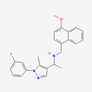 molecular formula C24H24FN3O B4059552 1-[1-(3-氟苯基)-5-甲基-1H-吡唑-4-基]-N-[(4-甲氧基-1-萘基)甲基]乙胺 