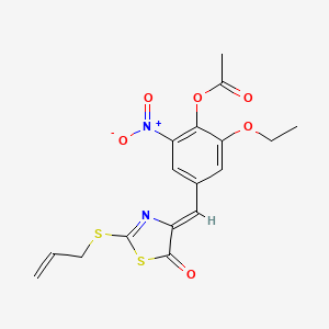 molecular formula C17H16N2O6S2 B4059625 4-{[2-(烯丙硫基)-5-氧代-1,3-噻唑-4(5H)-亚烷基]甲基}-2-乙氧基-6-硝基苯基乙酸酯 