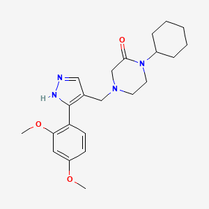 molecular formula C22H30N4O3 B4059703 1-cyclohexyl-4-{[3-(2,4-dimethoxyphenyl)-1H-pyrazol-4-yl]methyl}-2-piperazinone 