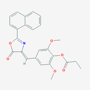molecular formula C25H21NO6 B405978 2,6-dimethoxy-4-[(2-(1-naphthyl)-5-oxo-1,3-oxazol-4(5H)-ylidene)methyl]phenyl propionate 