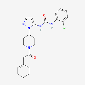 molecular formula C23H28ClN5O2 B4059791 N-(2-chlorophenyl)-N'-{1-[1-(1-cyclohexen-1-ylacetyl)-4-piperidinyl]-1H-pyrazol-5-yl}urea 
