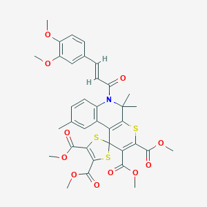 tetramethyl 6'-[(2E)-3-(3,4-dimethoxyphenyl)prop-2-enoyl]-5',5',9'-trimethyl-5',6'-dihydrospiro[1,3-dithiole-2,1'-thiopyrano[2,3-c]quinoline]-2',3',4,5-tetracarboxylate