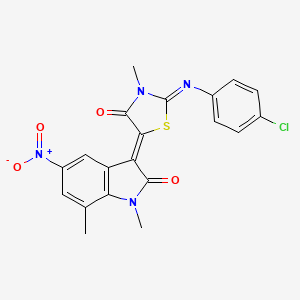 molecular formula C20H15ClN4O4S B4059882 3-{2-[(4-chlorophenyl)imino]-3-methyl-4-oxo-1,3-thiazolidin-5-ylidene}-1,7-dimethyl-5-nitro-1,3-dihydro-2H-indol-2-one 
